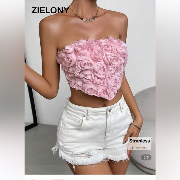 Pink 3D Rose Crop Top - Picture 5 of 5